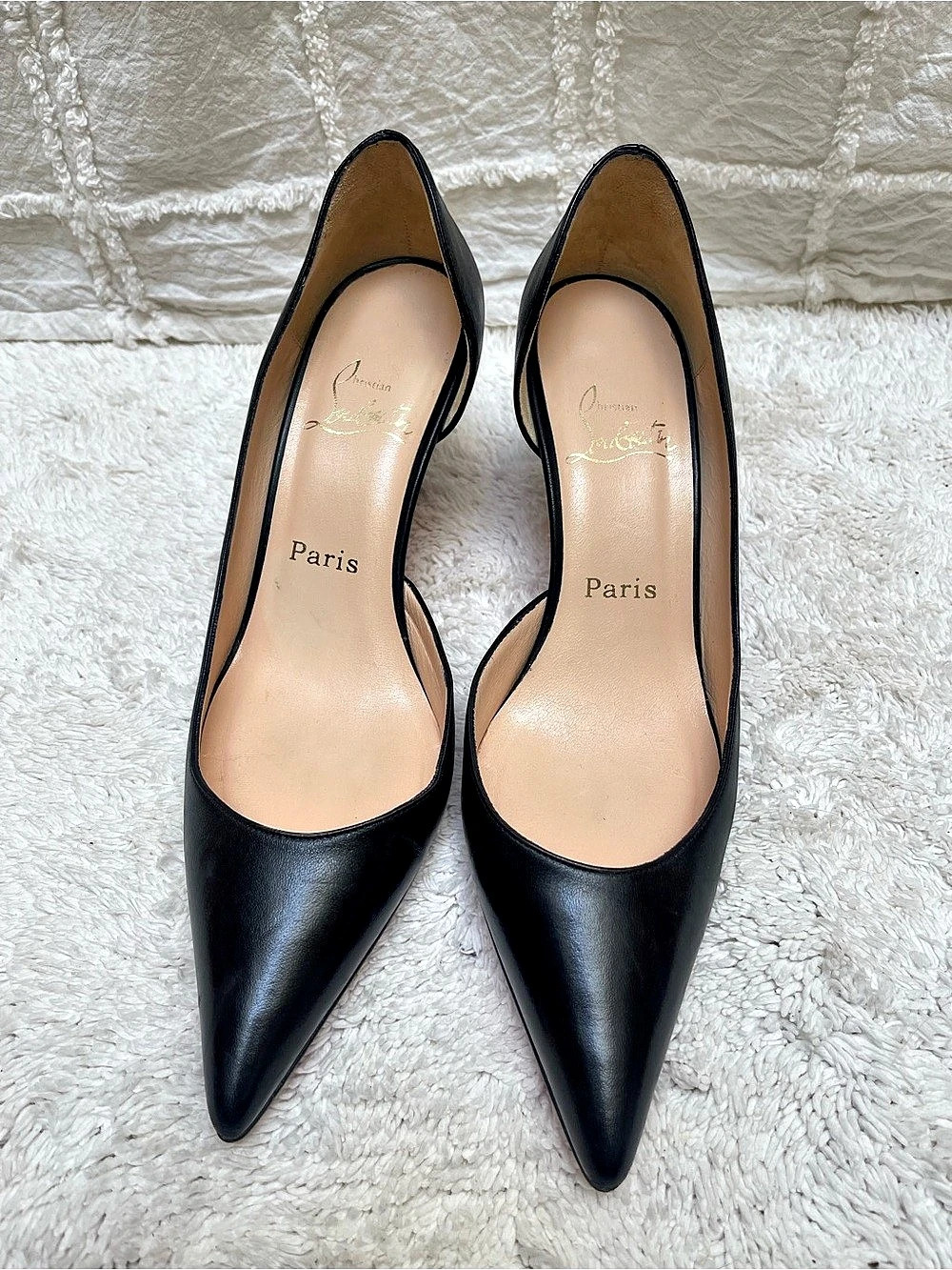 Christian Louboutin Leather D'Orsay Kitten Heel Pumps Black Leather Pumps EU 39
